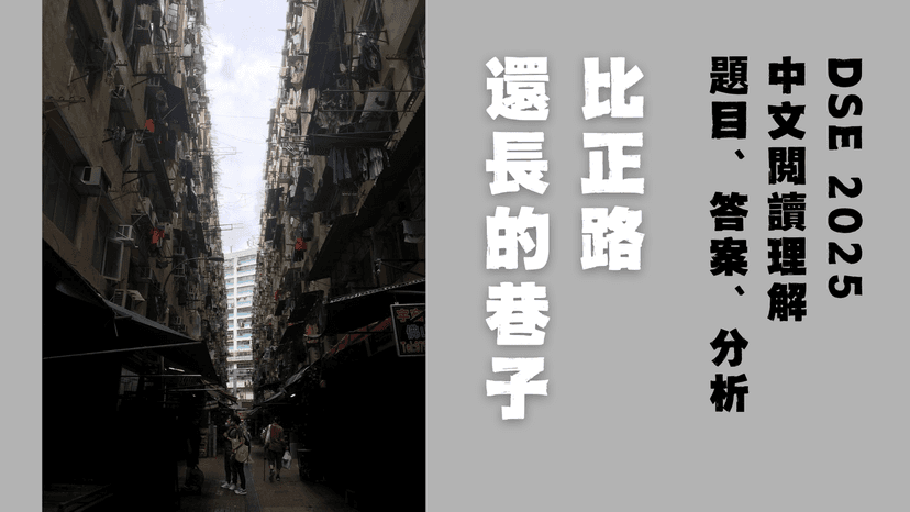 2025 DSE 中文科 閱讀理解 蔣方舟〈我們都曾以為自己會是小說的主人公〉、柯裕棻〈比正路還長的巷子〉解題